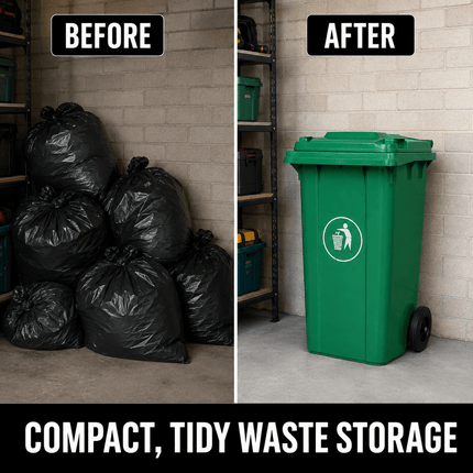 100L Green Wheelie Bin with Lid and Rubber Wheels, Heavy Duty HDPE Wheeled Refuse Bin for Household, Garden, Garage and Workplace Waste, 74 × 53 × 45 cm