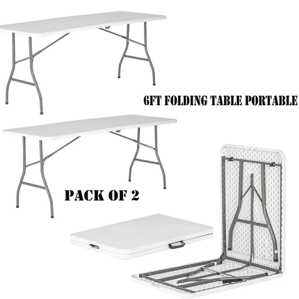 2x 6ft Folding Table Portable Trestle Camping Picnic Party Garden Market Stall Catering Banquet Foldable Tables