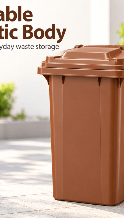 100L Brown Wheelie Bin with Lid & Wheels Outdoor Plastic Rubbish Dustbin
