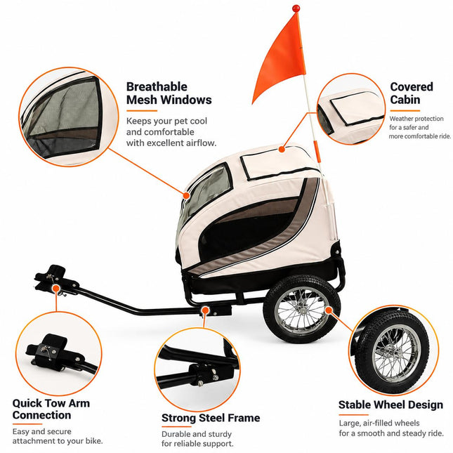 Folding Dog Bike Trailer & Pet Carrier with Safety Flag