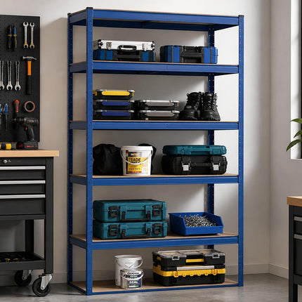 5-Tier Storage Rack with Adjustable Shelves Galvanized Steel Frame BLUE SILVER