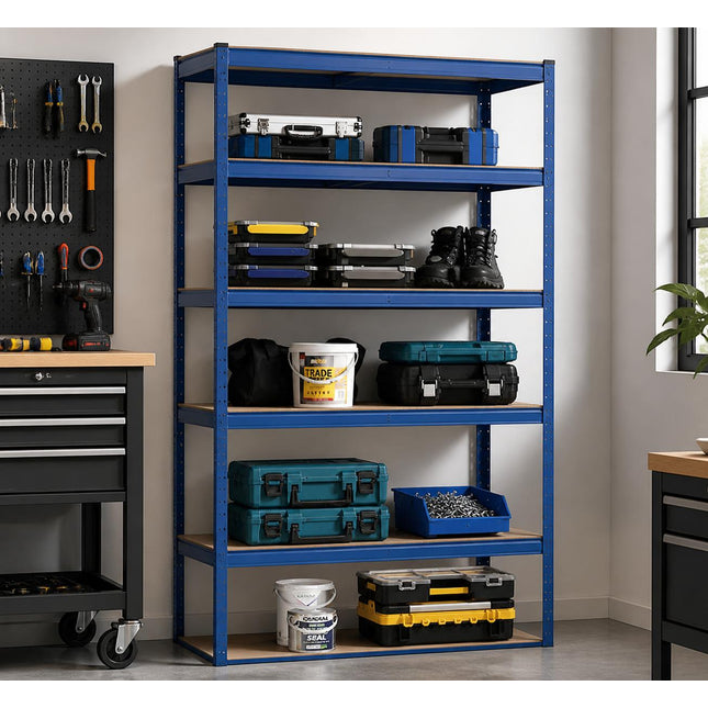 5-Tier Storage Rack with Adjustable Shelves Galvanized Steel Frame BLUE SILVER