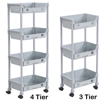 3/4 Tier Slim Trollrey Storage Cart Wheels Space Saving Kitchen Bathroom Utility Organizer Shelf Rack