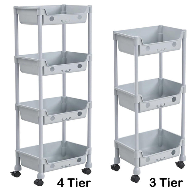 3/4 Tier Slim Trollrey Storage Cart Wheels Space Saving Kitchen Bathroom Utility Organizer Shelf Rack