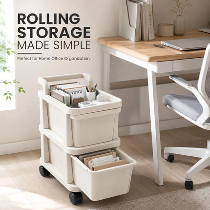 2 Tier Mobile Drawer Cabinet Storage Trolley Plastic with Castor Wheels for Home Office Kitchen and Bathroom