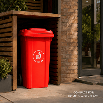 100L Red Wheelie Bin with Lid and Rubber Wheels, Heavy Duty HDPE Outdoor Refuse Waste Bin, 74 x 53 x 45 cm, for Home, Flat, Garage and Workplace