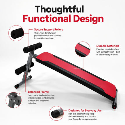 Adjustable Sit-Up Bench with Reverse Crunch Handles – Core & Ab Workout Bench