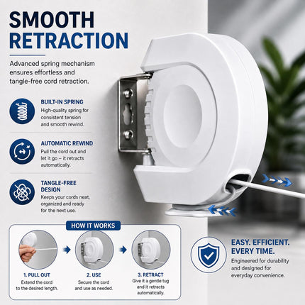 Single 15M Retractable Clothes Line 15KG Heavy Duty Washing Line Wall Mounted Extendable Dryer