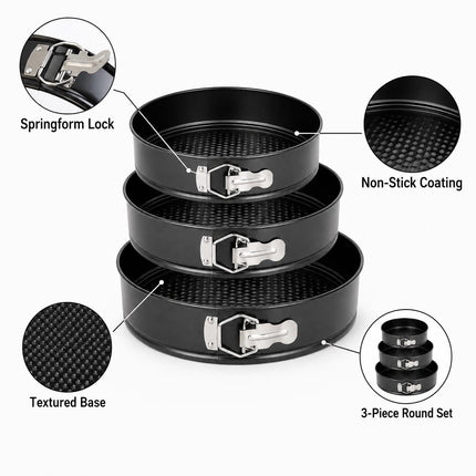 3-Pack Non-Stick Springform Cake Tins