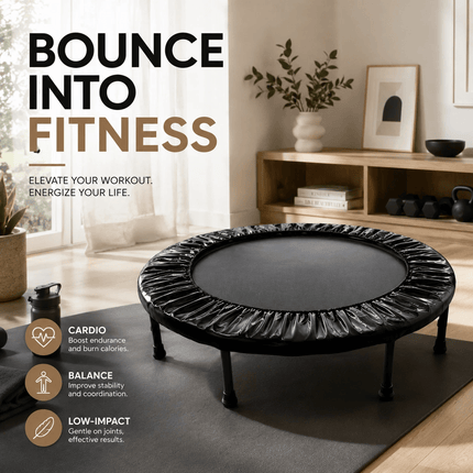 40 Inch Black Mini Fitness Trampoline Portable Cardio Workout Exercise Rebounder for Home Gym Indoor Jumping Fitness Training Equipment