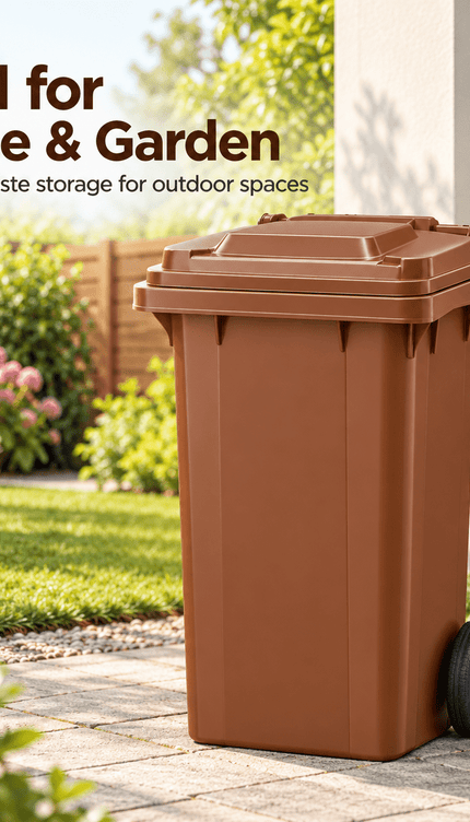 100L Brown Wheelie Bin with Lid & Wheels Outdoor Plastic Rubbish Dustbin
