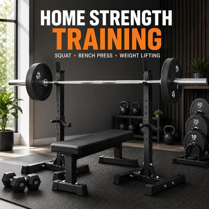 Adjustable Barbell Rack Squat Stand Weight Lifting Bench Press Home Gym Multi-Purpose Workout Station
