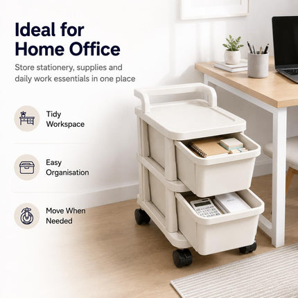 2 Tier Mobile Drawer Cabinet Storage Trolley Plastic with Castor Wheels for Home Office Kitchen and Bathroom