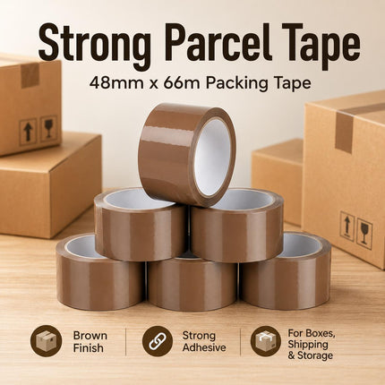 Brown Parcel Tape 48mm x 66m Strong Packing Tape for Boxes | Heavy Duty Packaging Tape for Moving, Shipping, Storage & Dispatch