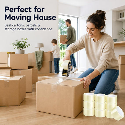 Clear Parcel Tape 48mm x 66m Strong Packing Tape for Boxes | Transparent Packaging Tape for Moving, Shipping, Storage & Dispatch