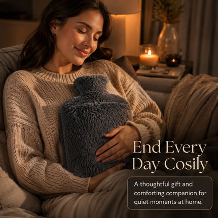 2L Extra Long Hot Water Bottle with Soft Plush Cover, Reusable Long Hot Water Bag for Bed, Sofa & Everyday Home Use
