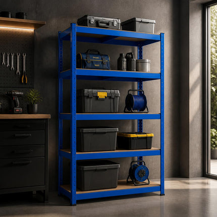 5-Tier Storage Rack with Adjustable Shelves Galvanized Steel Frame BLUE SILVER