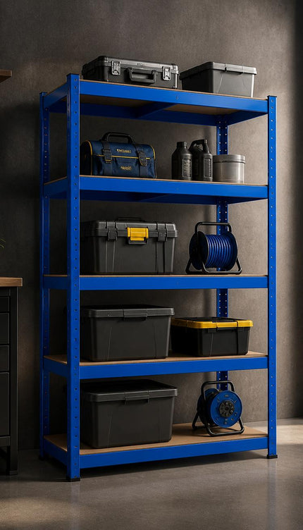5-Tier Storage Rack with Adjustable Shelves Galvanized Steel Frame BLUE SILVER