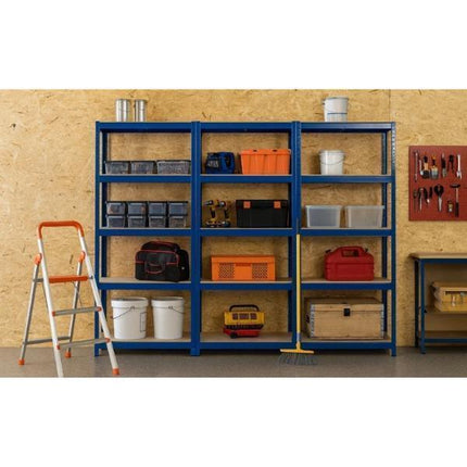 Heavy Duty Metal Storage Shelving Unit Pack of 3 | 5 Tier Galvanised Steel Garage Shelf Rack 150x70x30cm | Workshop Warehouse Organiser