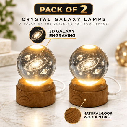 3D Tree of Life Crystal Ball LED Decorative Lamp, 6cm Glass Globe with 360° Rotating Wooden-Effect Base, Warm White USB Powered Ornament, Pack of 2