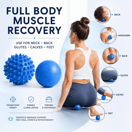 Massage Ball Set Blue 6.1cm & 7cm Deep Tissue Trigger Point Lacrosse Spiky Balls for Muscle Recovery Gym Yoga