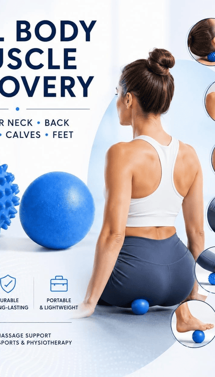 Massage Ball Set Blue Muscle Relieve Pain Therapy Lacrosse Spiky Balls 6.1 & 7cm