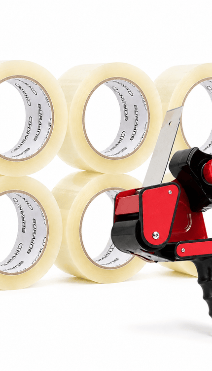 Clear Packing Tape with Dispenser Gun – 6 Rolls, 48mm × 66m