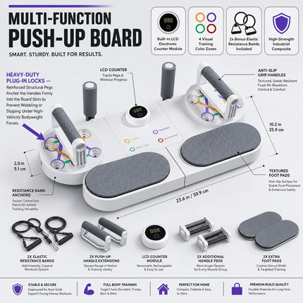 Multifunctional Push Up Board with Resistance Bands, Adjustable Handles Portable Home Gym Workout Equipment for Chest, Shoulders, Arms, Back and Full Body Strength Training Fitness Exercise System