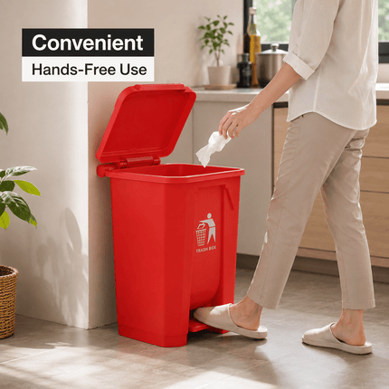 80L Red Pedal Dustbin with Lid, PP5 Plastic Hands-Free Waste Bin, Large Capacity Rubbish Bin for Kitchen, Office, Workspace & Commercial Use