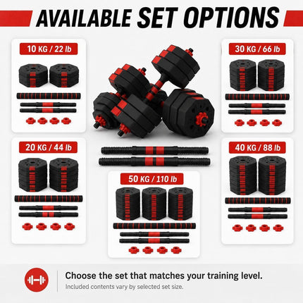 Adjustable Octagonal Dumbbells Set 10-50kg Weight Plates with Connecting Rod Home Gym Weight Lifting Training Equipment