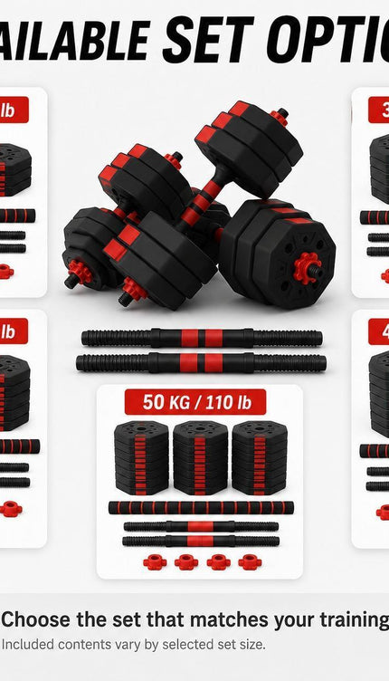 2-in-1 Adjustable Octagonal Dumbbell & Barbell Set 10–50kg