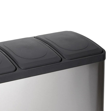 45L Stainless Steel Triple Compartment Pedal Bin – 3x15L Recycling Waste Bin
