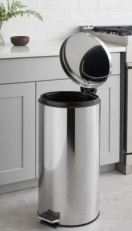 30L Stainless Steel Pedal Bin with Removable Inner Bucket, Hands-Free Foot Pedal Trash Can for Kitchen, Office, Bathroom, Home Waste Disposal, Durable Hygienic Rubbish Bin