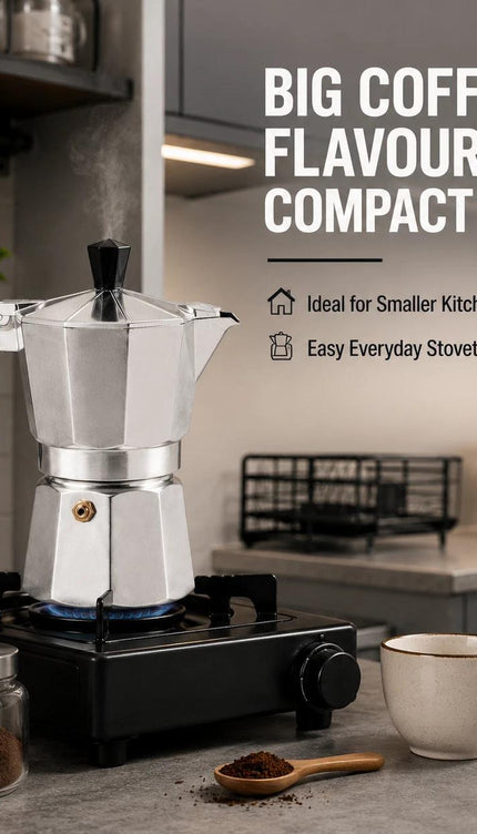 Moka Pot Stovetop Coffee Maker 100ml 2 Cup Aluminium Espresso Style Brewer for Ground Coffee, Compact Latte Coffee Pot for Home Kitchen Travel