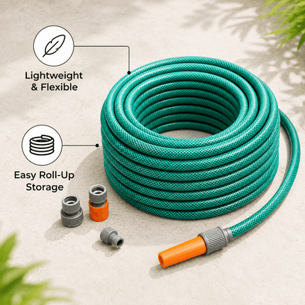 Garden Hose Pipe 12.5mm PVC Water Hose with Adjustable Spray Nozzle, Flexible Outdoor Watering Hose for Garden, Patio & Cleaning