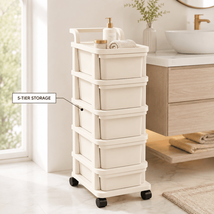Storage Trolley Drawer Cabinet with Wheels, Multi-Tier Rolling Storage Organiser for Kitchen, Bathroom, Bedroom, Home Office, Utility Room and Salon