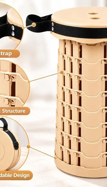 1pc Portable Telescopic Folding Stool, Adjustable Height Up to 45cm, Heavy Duty 250KG Capacity, Collapsible Retractable Camping Seat for Fishing, Hiking, Travel, Picnic, BBQ, Garden & Outdoor Activities, Beige