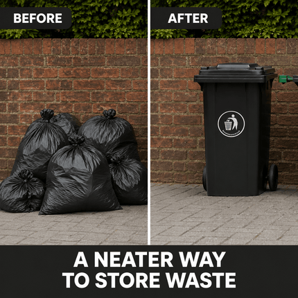 100L Black Wheelie Bin with Lid, Rubber Wheels and Push Handle, Heavy Duty HDPE Wheeled Rubbish Bin for Household, Garden, Garage and Workplace Waste