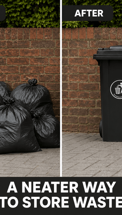 100L Black Wheelie Bin with Lid, Rubber Wheels and Push Handle