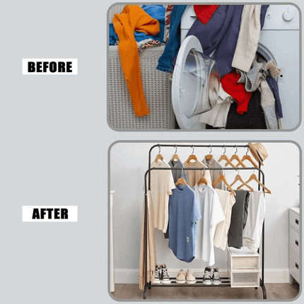 Double Clothes Rail Heavy Duty Garment Rack with Shoe Storage Display Stand for Bedroom Bedroom Wardrobe Organizer Hanging Clothes Rack with Bottom Shelf Storage