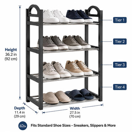 4-Tier Lightweight Shoe Rack Stand – Office & Entryway Boot Storage Shelf Organizer