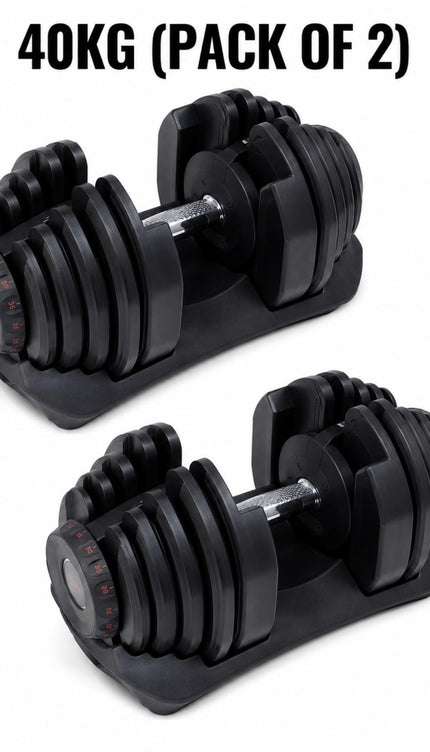 Adjustable Dumbbells 40KG Pack of 2, 5–40KG Quick Dial Weight System with Anti-Slip Aluminium Alloy Handle & Protective Bases, Space-Saving Home Gym Weights for Strength Training & Full Body Workouts