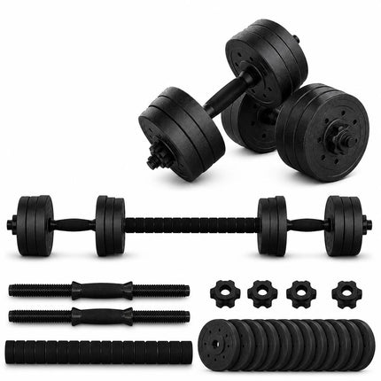 30KG Adjustable Dumbbell & Barbell Set with 40cm Bars, Connecting Rod & Weight Plates