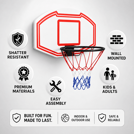 Large Wall Mounted Basketball Hoop with Backboard and Rim, Indoor Outdoor Basketball Practice and Shooting Set