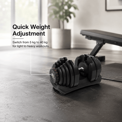 40kg Adjustable Dumbbell Quick Dial Weight System, Space Saving Home Gym Fitness Weight with Non-Slip Handle & Storage Base for Strength Training, Full Body Exercise – Pack of 1 or 2