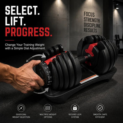 24kg Quick Dial Adjustable Dumbbell Set – Smart Weight Lifting Equipment for Home Gym Strength Training Fitness Workout Exercise