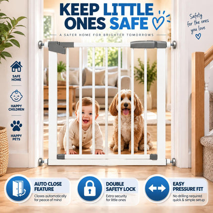 Auto-Close Baby & Pet Safety Gate | Pressure Fit Steel Stair Gate 69.5–76cm