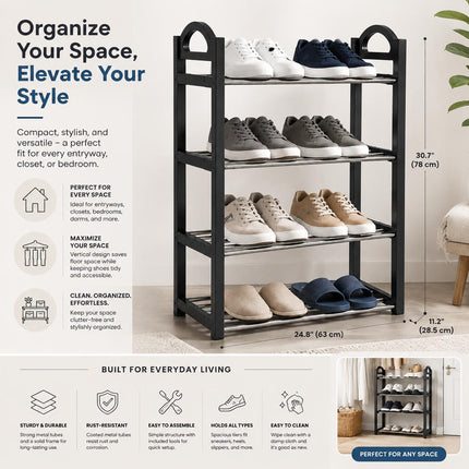 4-Tier Lightweight Shoe Rack Stand – Office & Entryway Boot Storage Shelf Organizer