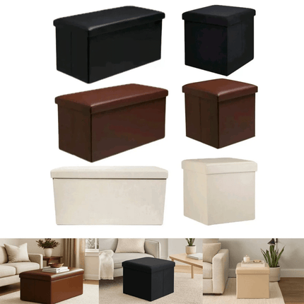 Folding Storage Box Faux Leather Home Footstool Ottoman Seat Stool Storage Box for Bedroom Living Room Toy Clothes Blanket Organisation