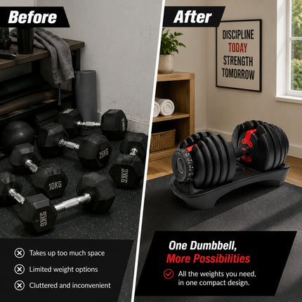 Adjustable Quick Dial Dumbbell 24kg, Selectable Weight Training Dumbbell for Home Gym, Space-Saving Strength Exercise Equipment for Men and Women
